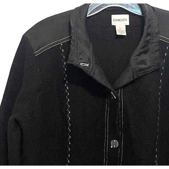 Chico's Vintage Black Wool Cardigan Size 1 (Womens Small) Mixed Media Topper - Picture 3 of 7